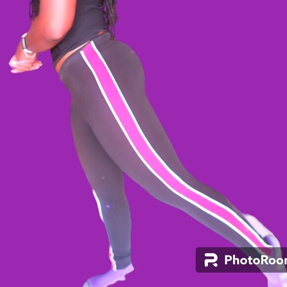 H&M divided tuxedo vertical striped leggings in black, red and white size small. - Picture 1 of 6